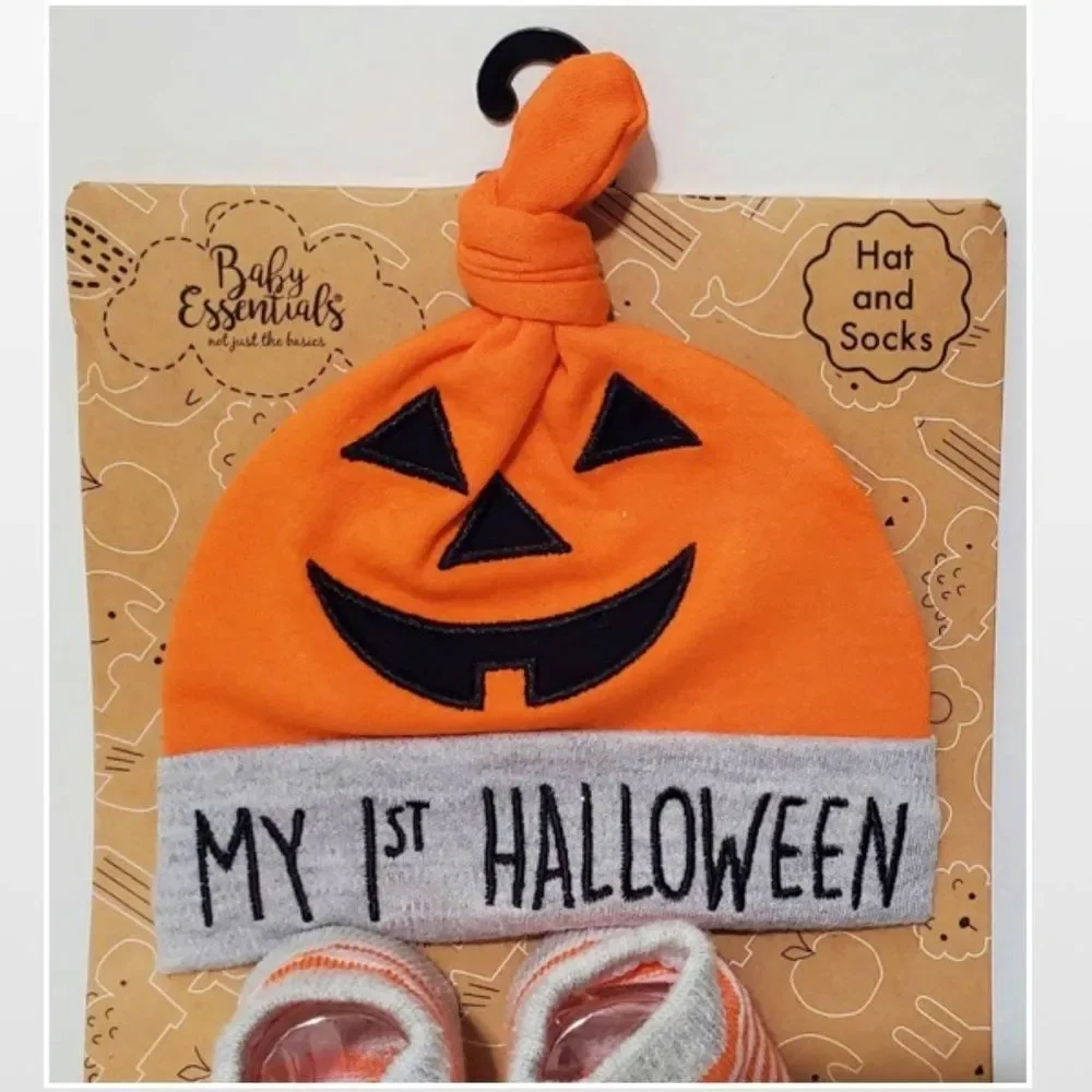 New Hat & Sock Pumpkin Halloween Set 0-6 Months